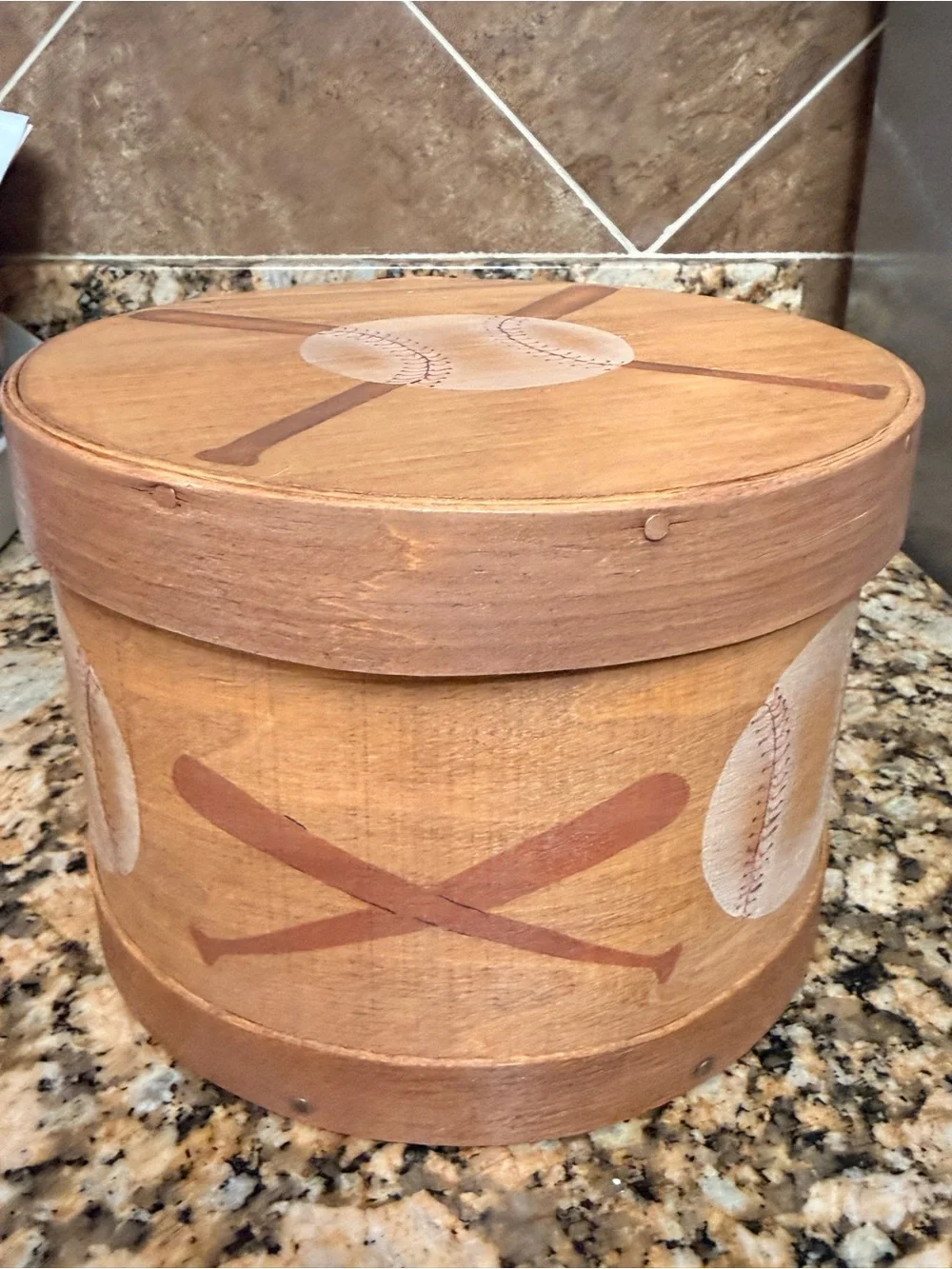 Wooden Baseball Themed Storage Box - Natural Brown